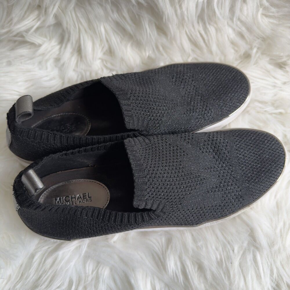 Michael Kors Womens Skyler Slip On Shoes Black Gold Fabric Knit Round Toe 10M - Picture 7 of 10